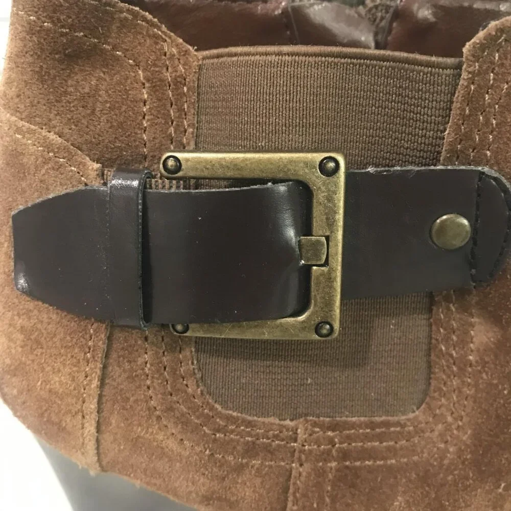 Franco Sarto Boots Womens Size 9 Brown Suede Warrick Wedge Ankle Booties Buckle - Picture 4 of 11